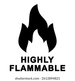 Highly flammable warning sign with flame symbol, black on white background, for safety regulations and hazard communication.