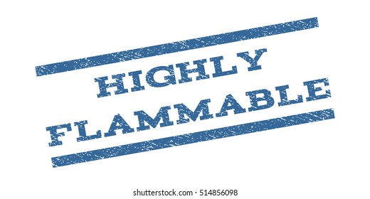 Highly Flammable watermark stamp. Text caption between parallel lines with grunge design style. Rubber seal stamp with scratched texture. Vector cobalt blue color ink imprint on a white background.