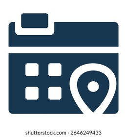 Highly Organized Calendar Icon Integrated with a Location Pin, Clearly Indicating Scheduled Events, Important Appointments, or Specific Places on a Detailed Timeline