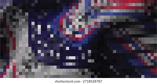A highly pixelated, abstract image with a dark blue background and glowing white dots, suggesting a digital network or circuit board.