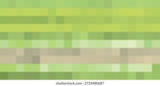 Una Imagen abstracta altamente pixelada que muestra bandas Horizontales de colores verdes y beige, formando un diseño de arte digital contemporáneo.