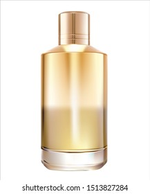 Highly realistic image of a golden bottle of perfume on a white background