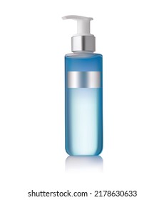 Highly realistic image of plastic jar with cosmetic product and dispenser isolated on white background.