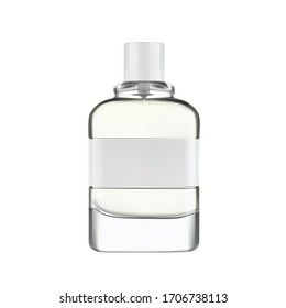 Highly realistic image of a white perfume bottle on a white background