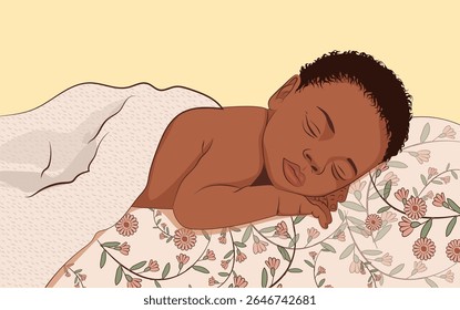 Um vetor altamente realista de um bebê que dorme pacificamente, perfeito para decoração infantil, produtos para bebês, conteúdo para pais e projetos que evocam calma, inocência e ternura.