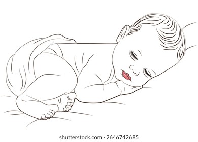 Um vetor altamente realista de um bebê que dorme pacificamente, perfeito para decoração infantil, produtos para bebês, conteúdo para pais e projetos que evocam calma, inocência e ternura.