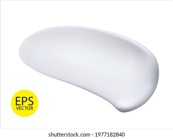 Highly realistic white smear of cosmetic cream or white acrylic paint isolated on white background. 