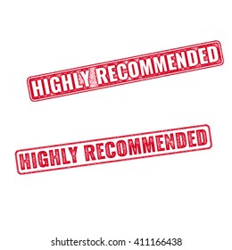 Highly Recommended vector grunge textured red rubber stamp isolated on white background. 