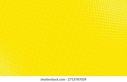 Fondo amarillo altamente saturado con un patrón de semitono de arte pop y una rejilla geométrica sutilmente deformada.