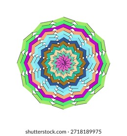 Mandala de design plano altamente escalável com cores vibrantes, motivos florais intrincados e simetria perfeita. Ideal para arte digital, impressão, branding e projetos decorativos com linhas nítidas e limpas.