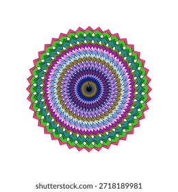 Ilustração de vetor de mandala de design plano altamente escalável com cores vibrantes, motivos florais intrincados e simetria perfeita. Ideal para arte digital, impressão, marca e fins decorativos.