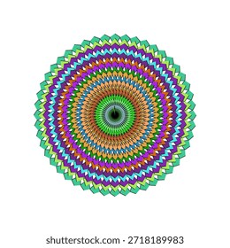 Ilustración vectorial de mandala de diseño plano altamente escalable con colores vibrantes, patrones florales intrincados y simetría perfecta. Ideal para arte digital, medios impresos y proyectos decorativos que requieren gráficos nítidos y editables.