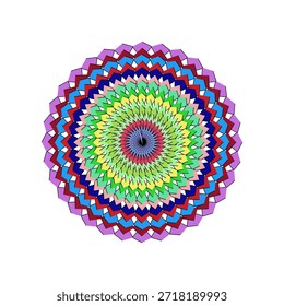 Vector de mandala de diseño plano altamente escalable con colores vibrantes, intrincados motivos florales y simetría perfecta. Ideal para arte digital, medios impresos y proyectos decorativos con Uso comercial.