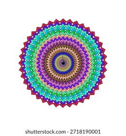 Ilustración vectorial de mandala de diseño plano altamente escalable con colores vibrantes, intrincados motivos florales y simetría perfecta. Ideal para arte digital, medios impresos y aplicaciones decorativas.