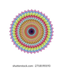 Ilustración vectorial de mandala de diseño plano altamente escalable con colores vibrantes, intrincados motivos florales y perfecta simetría radial. Ideal para arte digital, medios impresos y proyectos decorativos que requieren gráficos nítidos e independientes de la resolución.