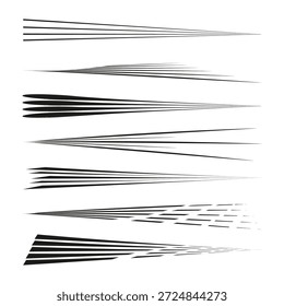 Highly sophisticated linear movement Vector. Extremely dynamic speed lines. Tapered stroke set. Professional motion patterns. EPS 10.