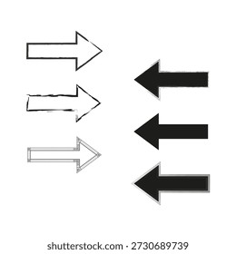 Vector de flecha de navegación altamente sofisticado. Iconos de puntero direccional moderno. Seis 6 símbolos. Profesional de Formas minimalistas. EPS 10.