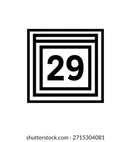 Icono blanco y negro altamente estilizado del número 29 dentro de los cuadrados concéntricos