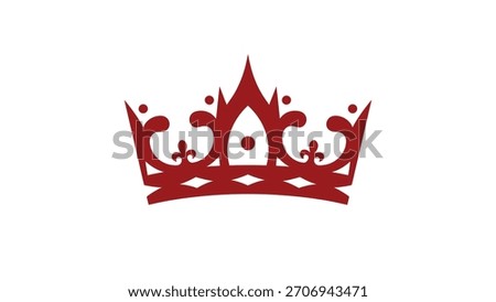 A highly stylized and detailed vector silhouette of a royal or imperial crown featuring intricate scrollwork, peaks, and a central jewel, rendered in a solid dark red color. This regal graphic effecti