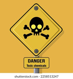 Highly toxic vector triangle sign icon. Yellow triangular sign with toxic skull and text dangerous toxic chemical .Vector illustration.