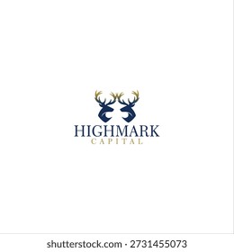 Logotipo de Highmark Capital con emblema de cabeza de ciervo doble, finanzas de lujo y diseño de marca de inversión