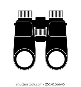 Binoculares de alta potencia aislados en un fondo blanco, estilo monocromo, Ilustración vectorial de equipo de camping