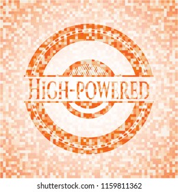 High-powered abstract emblem, orange mosaic background