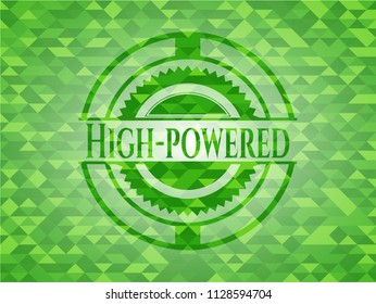 High-powered green emblem with mosaic background
