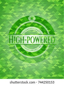 High-powered green emblem with triangle mosaic background