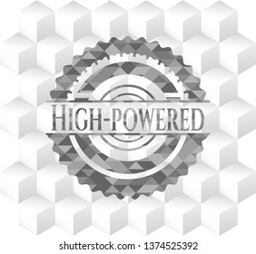 High-powered grey emblem with cube white background