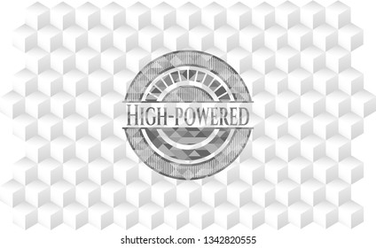 High-powered grey emblem. Vintage with geometric cube white background