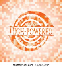 High-powered orange mosaic emblem with background