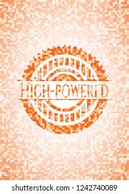 High-powered orange mosaic emblem with background