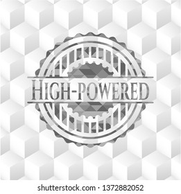 High-powered realistic grey emblem with geometric cube white background