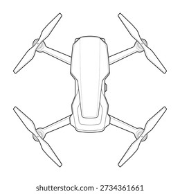 High-precision drone technical drawing ideal for aerial photography mockups and UAV product manuals. This linear wireframe design element is optimized for commercial surveillance technology branding and patent-style schematics.