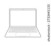 High-precision laptop technical drawing ideal for professional UI UX mockups and corporate presentations. This linear wireframe design element is optimized for commercial technology branding and blueprint schematics.