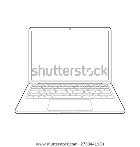 High-precision laptop technical drawing ideal for professional UI UX mockups and corporate presentations. This linear wireframe design element is optimized for commercial technology branding and blueprint schematics.