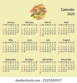 High-Quality 2025 Calendar Vector Illustration – Perfect for Graphic Projects