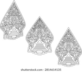 High-quality 3D digital asset of a classic Balinese shadow play puppet symbol with ornate filigree pattern based on textures-Model