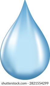 A high-quality 3D digital illustration of a single, realistic water droplet. Rendered in a clean light blue palette with glossy highlights, smooth gradients, and soft reflections that give it a dimensional, glass-like appearance. The minimalist drop shape is perfectly isolated on a solid white background, making it highly versatile for eco-friendly branding, skincare product graphics, pure water beverage designs, rain or weather forecast icons, and clean UI elements.