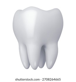Ilustración 3D de alta calidad de un diente molar humano representado sobre un fondo blanco limpio, destacando la salud dental y los conceptos de cuidado bucal.