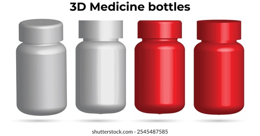 Diseños de botellas de medicina 3D de alta calidad para exhibiciones de productos, imágenes de empaques y maquetas farmacéuticas. Ideal para la marca médica