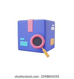 High-quality 3D package box with lens vector icon render. Perfect for logistics, e-commerce, and photography projects. Ideal for websites, apps, and graphic designs related to packaging and products