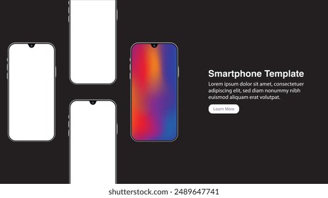 High-Quality 3D Realistic Smartphone Mockup Banner - Front View of Cell Phone and Mobile Phone with App on Screen - Vector Illustration.
