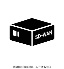 High-quality 3D render of a sleek black SD-WAN network device with a professional design, ideal for tech, business, and networking presentations.