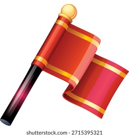 high-quality 3D rendered red flag icon featuring elegant gold borders and a golden flagpole finial. This stylized vector-like illustration represents winning, marking a destination, milestones, or success. Ideal for game UI assets, achievement badges, goal tracking, and business presentation graphics