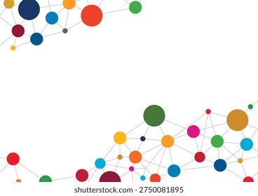 High-quality abstract background featuring colorful network nodes and lines in SDGs colors. The central white space is ideal for placing titles or logos for ESG reports, corporate social responsibility (CSR) documents, and annual reports. This modern design symbolizes global partnership and sustainable growth.