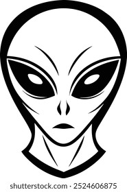 High-quality alien face vector illustration featuring a futuristic and mysterious design. Ideal for sci-fi projects, gaming assets, digital artwork, and space-themed visuals.