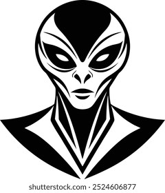 High-quality alien face vector illustration featuring a futuristic and mysterious design. Ideal for sci-fi projects, gaming assets, digital artwork, and space-themed visuals.