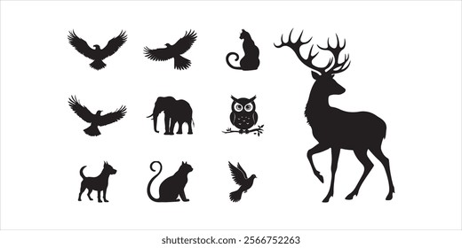 High-Quality Animal Silhouettes Pack – Birds, Deer, Cats, Elephants and  More